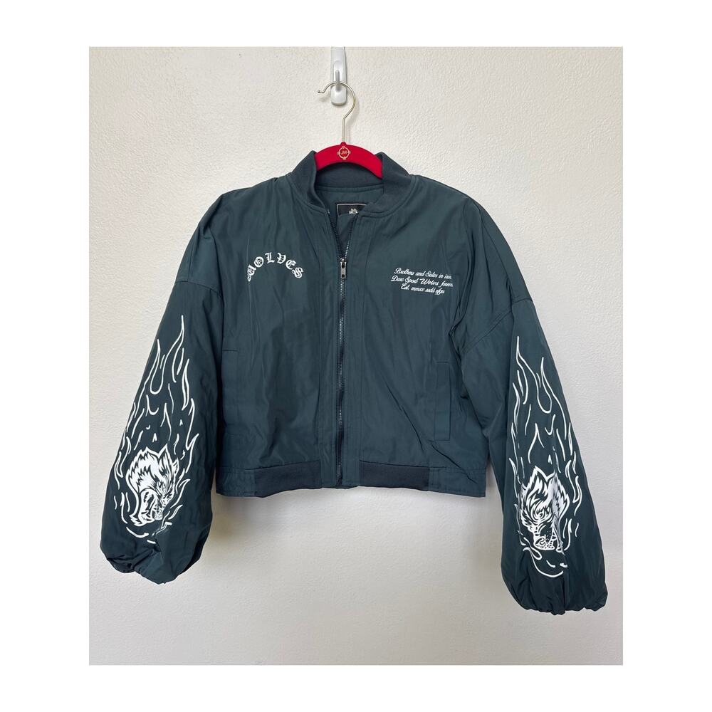 Darc Sport NWT Chopper She Bomber Jacket Blue Green Wolves Womens Size US Small